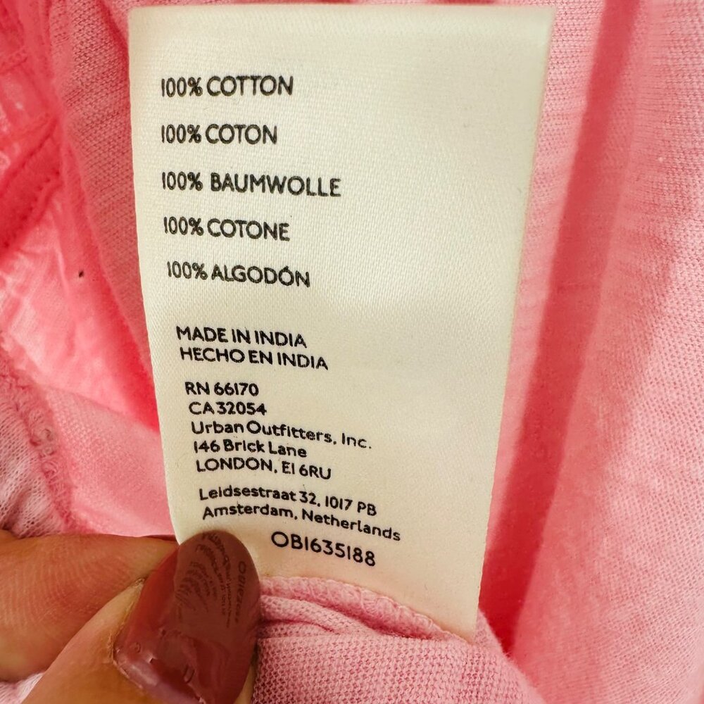 Free People Womens Pink Open Back Smocked Puff Sleeve Peplum Tie Blouse Top L/XL - Picture 8 of 9